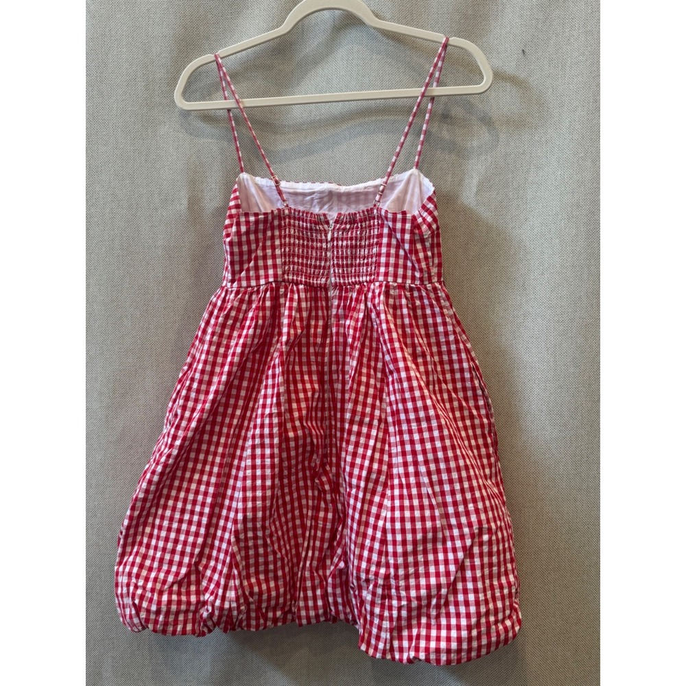 Abercrombie & Fitch Red Gingham Bubble Hem Mini Dress Smocked Back Small Tall - Picture 2 of 6